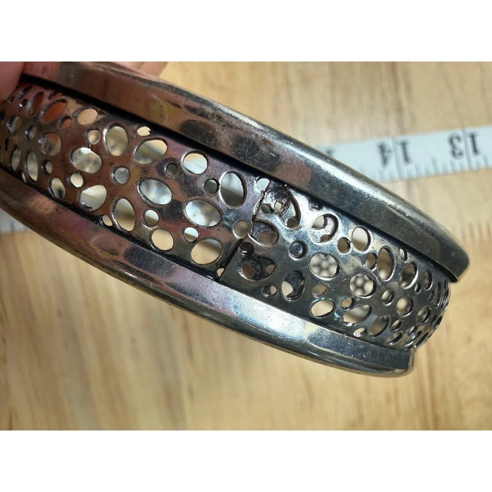 Silver Tone Perforated Cutout Metal Bangle Bracelet Retro Dark Academia Glam